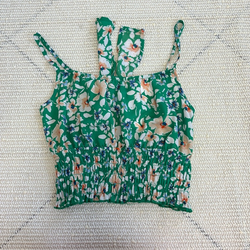 green tie back tank top